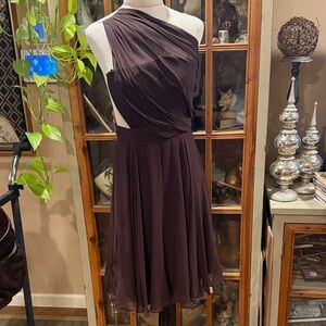 Brown One-Shoulder Silk Dress